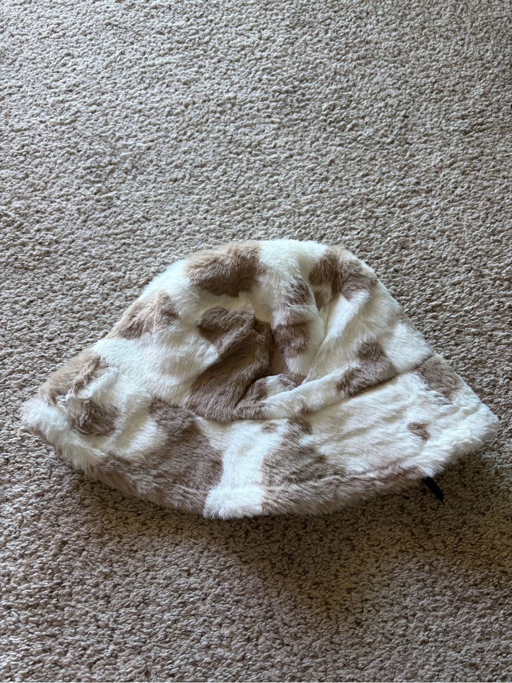 Brown & White Cow Print Fuzzy Bucket Hat